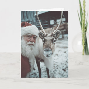 Santa och renar vintermagi helgkort