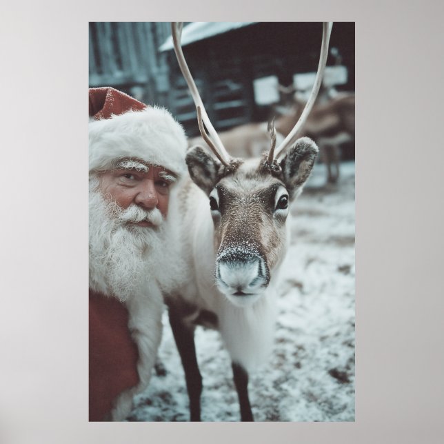Santa och renar vintermagi poster (Framsidan)