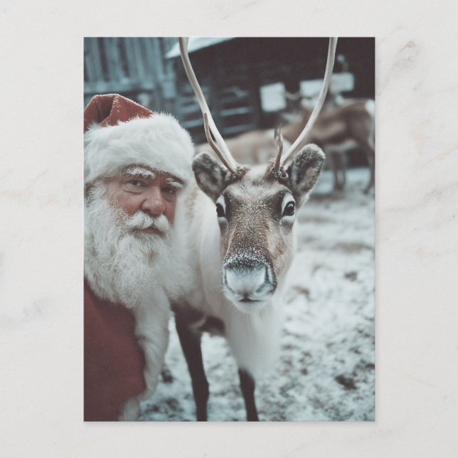 Santa och renar vintermagi vykort (Framsida)