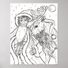 Santa och Rener Färg Din egen jul Poster