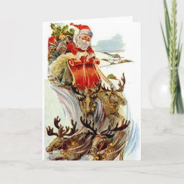 Santa och renSleighjulkort Helgkort