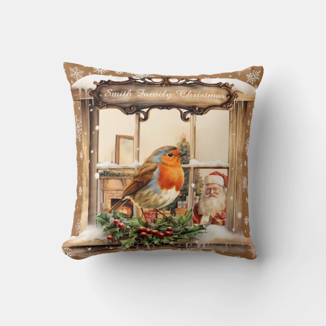 Santa och Robin jul Dekorativ kudde (Framsida)