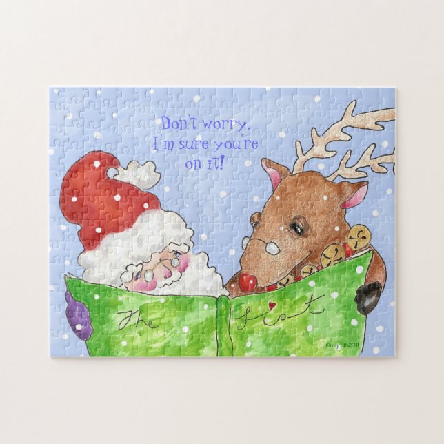 Santa och Rudolf med förteckningen Pussel (Horisontell)