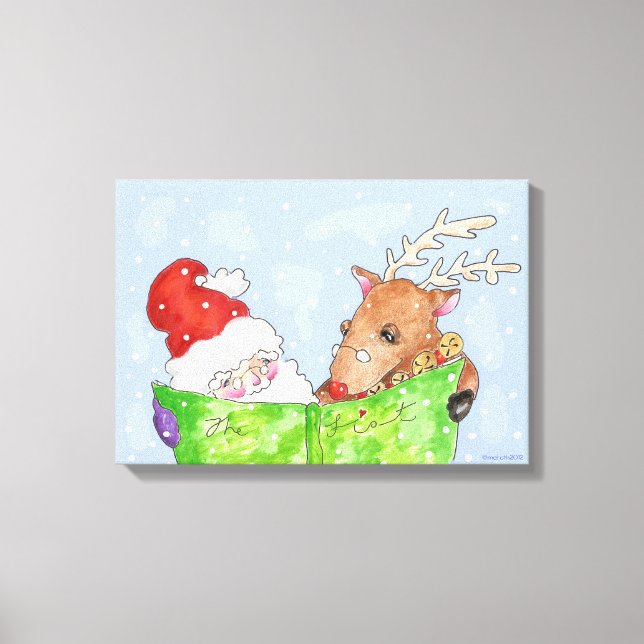 Santa och Rudolf med giclee Canvastryck (Framsida)