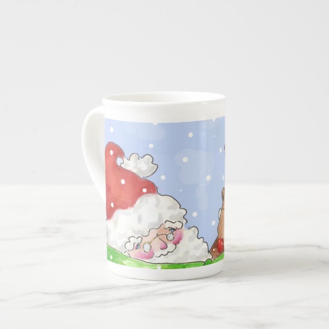 Santa och Rudolf porcelain kopp Benporslin Mugg (Framsida vänster)