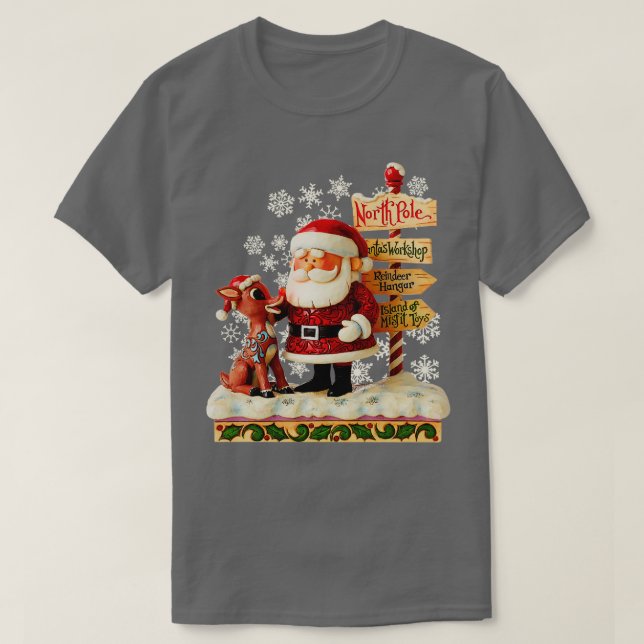 Santa och Rudolph Folk Art Stil T Shirt (Design framsida)