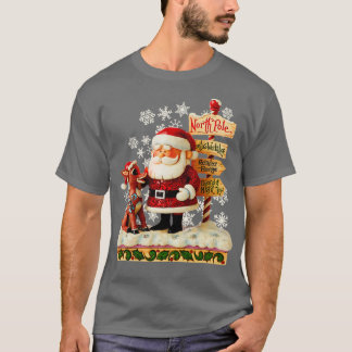 Santa och Rudolph Folk Art Stil T Shirt