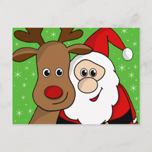 Santa och Rudolph sefie Helg Vykort