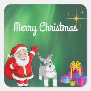 SANTA OCH SCHNAUZER ANPASSAD JUL FYRKANTIGT KLISTERMÄRKE