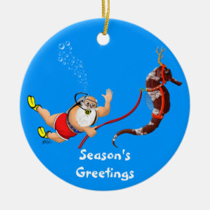 Santa och Seahorseprydnad (blått) Julgransprydnad Keramik