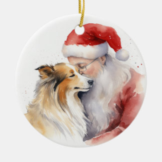 Santa och Sheltie Julgransprydnad Keramik