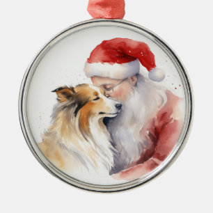 Santa och Sheltie Julgransprydnad Metall
