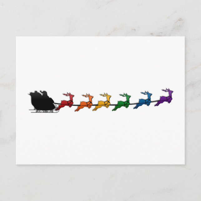 Santa och Sleigh med HGBTQ-Pridet Rainbow Reindeer Helg Vykort (Framsida)