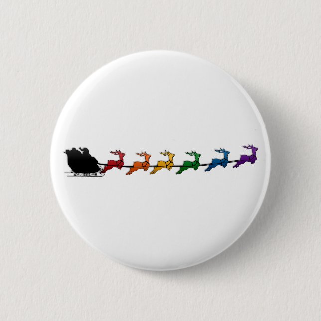 Santa och Sleigh med HGBTQ-Pridet Rainbow Reindeer Knapp (Framsida)