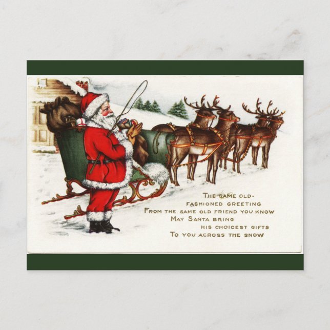 Santa och Sleigh med Reindeer Postcard Helg Vykort (Framsida)