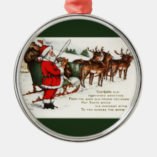 Santa och Sleigh med rengrönt Julgransprydnad Metall