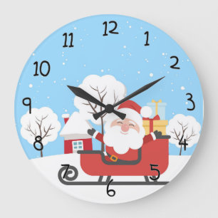 Santa och Sleigh Stor Klocka
