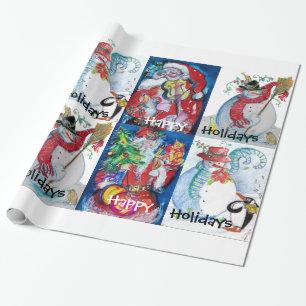 SANTA OCH SNÖGUBBAR LYCKLIG CHRISTMAS HELGDAGAR PRESENTPAPPER
