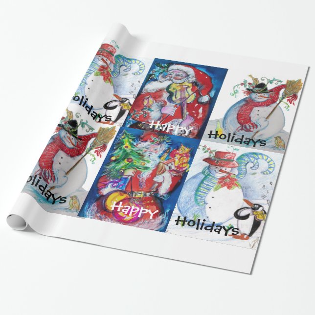 SANTA OCH SNÖGUBBAR LYCKLIG CHRISTMAS HELGDAGAR PRESENTPAPPER (Utrullad)