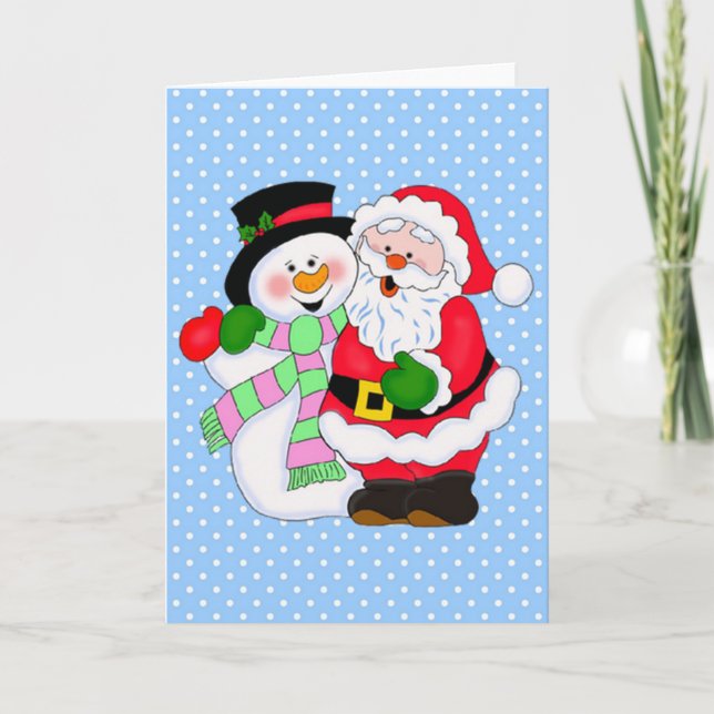 Santa och Snögubbe Helgkort (Framsida)
