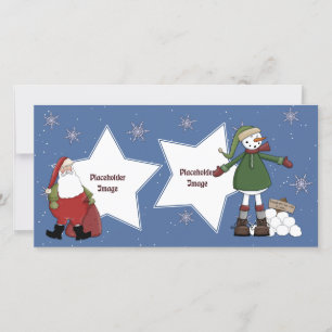 Santa och Snögubbe Julkort