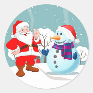 Santa och Snögubbe Runt Klistermärke