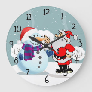Santa och Snögubbe Stor Klocka