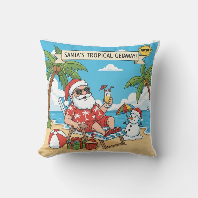 Santa och Snögubbe vid Beach Kudde (Framsida)