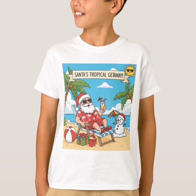 Santa och Snögubbe vid Beach T Shirt (Framsida)
