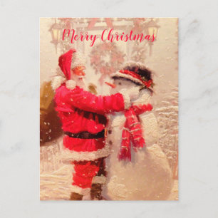 Santa och Snögubbe Vykort