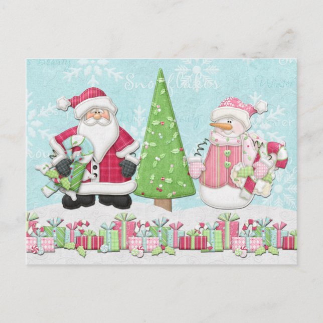 Santa och snögubbejulkort helg vykort (Framsida)