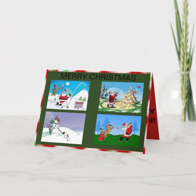 Santa och vängolfspel på en julkort helgkort (Framsida)