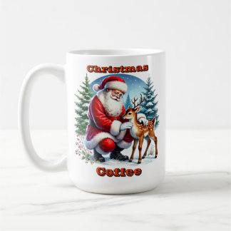Santa och Young Reindeer i Winter Kaffemugg