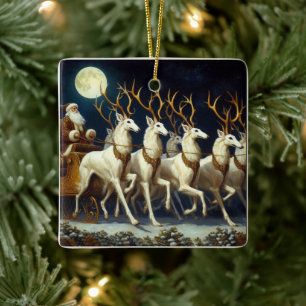 Santa Och Zoi Hjort Julgransprydnad Keramik