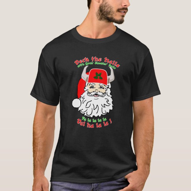 Santa Odin Deck Halls Viking Heavy Metall Chris T Shirt (Framsida)