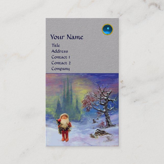 SANTA OF THE GNOMES MONOGRAM Blue Sapphire Grått Visitkort (Framsida)