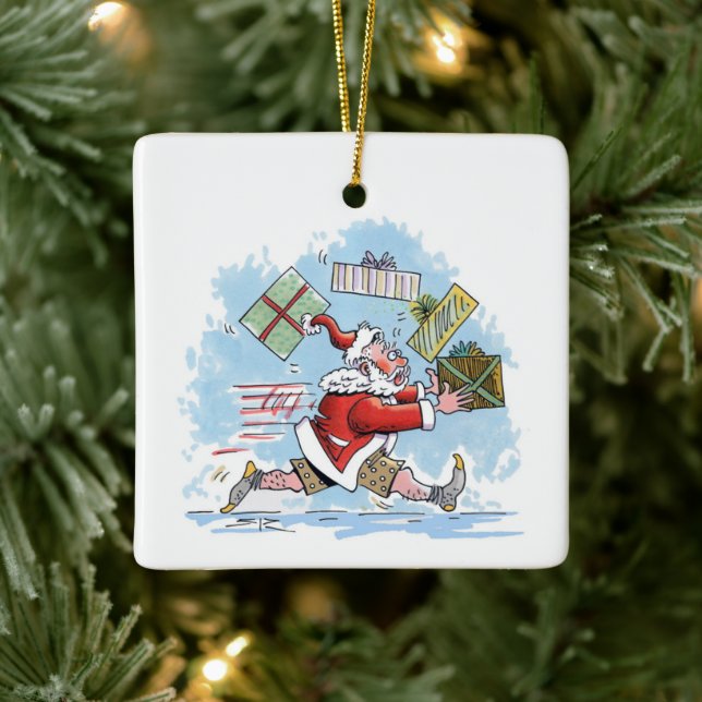 Santa Ofärdig fyrkantig keramisk julgransprydnad Keramik (Träd)