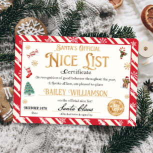 Santa Officiell Nice-listcertifikat Inbjudningar