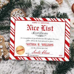 Santa Officiell Nice-listcertifikat Inbjudningar