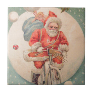 Santa on Bicylce Kakelplatta