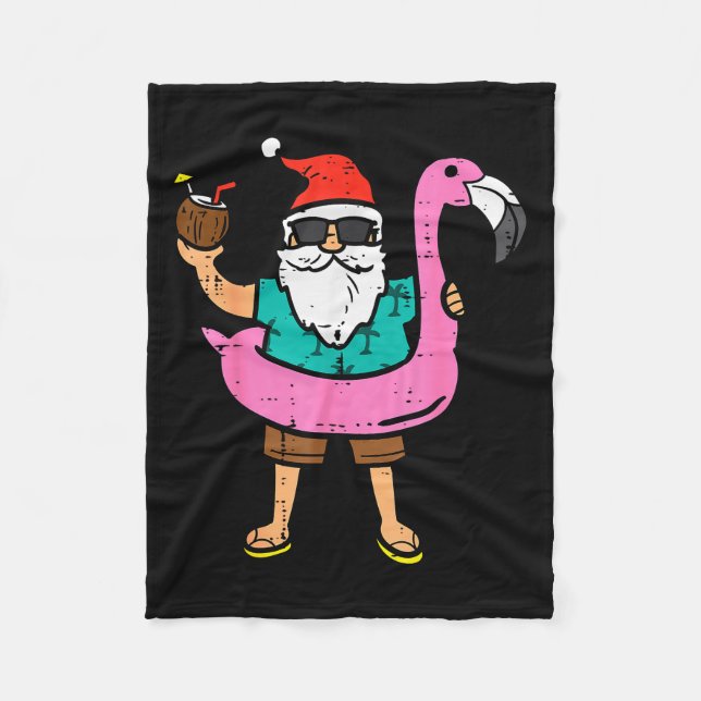 Santa On Flamingo Floatie Cute Christmas In July X Fleecefilt (Framsidan)
