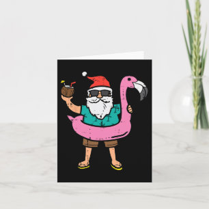 Santa on Flamingo Floatie Cute Jul i juli X Kort