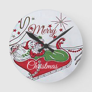 "Santa on Hans Sleigh" Rund akrylväggsluss Klocka