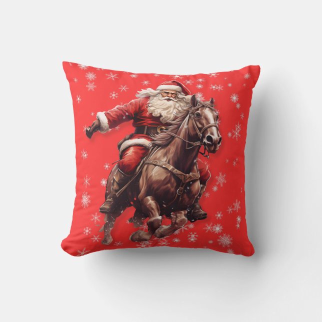 Santa on Horse Dekorativ kudde (Framsida)
