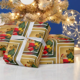 Santa on Julgran, Noël Red Grönt Guld Presentpapper