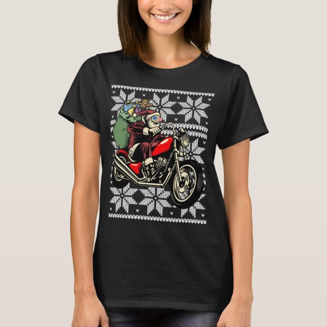 SANTA ON MOTORCYCLE Funny God Jul Manar Kvinnor T Shirt (Framsida)