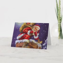 Santa on Rooftop Helgdag Design Kort