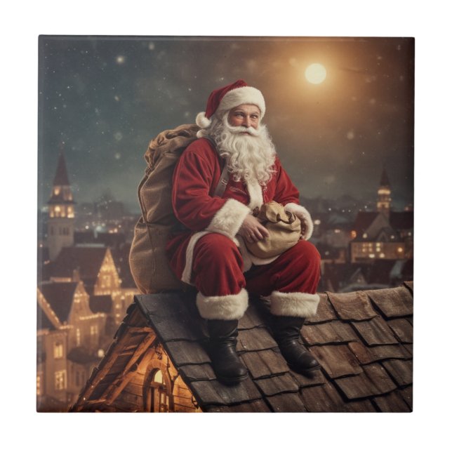 Santa on Rooftop Kakelplatta (Framsidan)