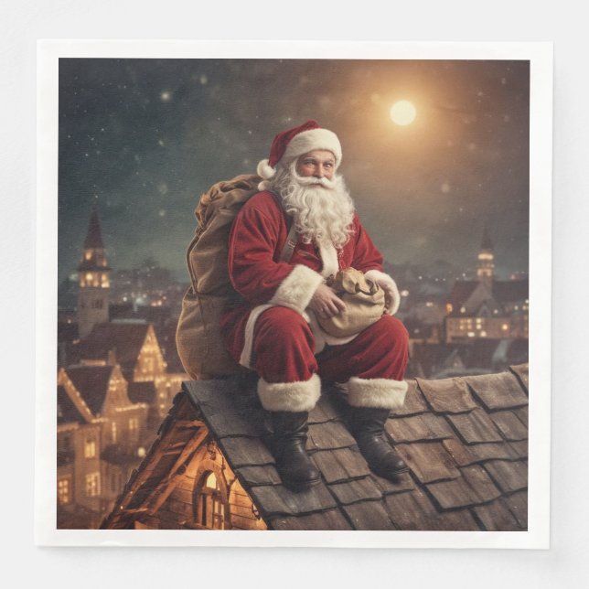 Santa on Rooftop Pappersservett (Framsida)