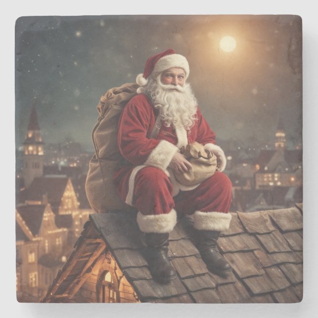 Santa on Rooftop Stenunderlägg (Framsidan)